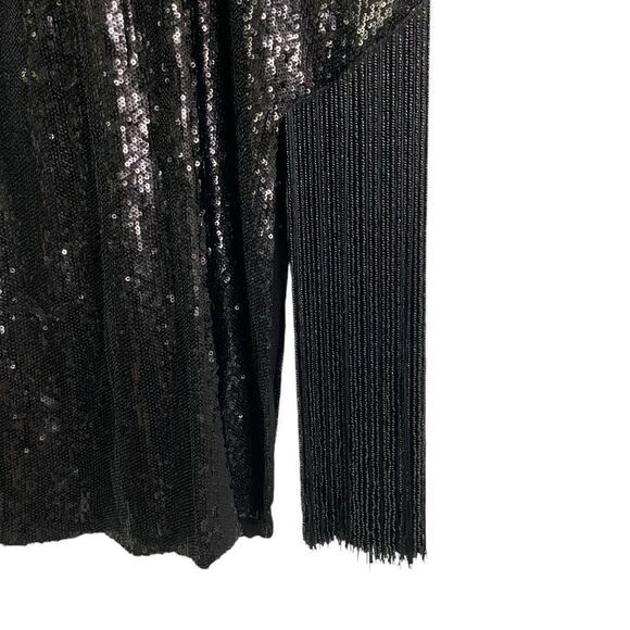 Dress the Population Black Rory Sleeveless Sequin Dress With Fringe Small Midi - Picture 3 of 11